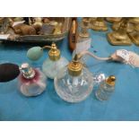 Four Glass Perfume Atomisers and two small Bottles