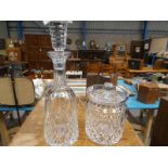 A Waterford Crystal Colleen pattern Decanter and Biscuit Barrell