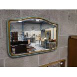 A late 20th century bevel edge Wall Mirror, in green/gilt shaped frame 79cm X 54cm overall