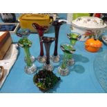 Eight items of Studio Glass inc Whitefriars style Jack in the Pulpit Vases and Hedgehog