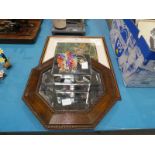 A small mirrored two drawer Trinket Box, oak framed Mirror and a watercolour painting of an Eagle