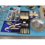A silver plated Comport, two cased Sets of Cutlery and mixed loose Cutlery