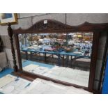 A mahogany framed over-mantle Mirror, carved and shaped top rail, turned side columns, 80cm high X