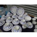 12 setting Victorian blue and white Floral Tea Set, 2 large Plates, 10 small Slop Bowl and Jug