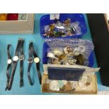 Five ladies Wrist Watches inc Rotary, a small selection of Coins and a collection of small glass and