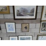 Four framed Prints inc Dovedale and Birds and V E Handy, SCottie Dog Head in Profile, a watercolour