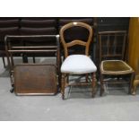 A Bedroom Chair, a Balloon Back Chair, an oak Tray and a wooden Towel Stand