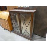 A 1950s mahogany Display Cabinet with glazed double doors enclosing Shelves