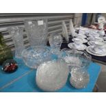 A selection of early to mid 20th century cut glass Tableware inc Vases, Dishes, Fruit bowls etc