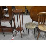 A circular brass top Occasional Table and a mahogany Plant Stand