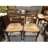 A pair of 5 Lancashire ladderback Chairs with rush Seats