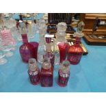 Ten 19th century and later Lead Crystal and Cranberry Glass Decanters