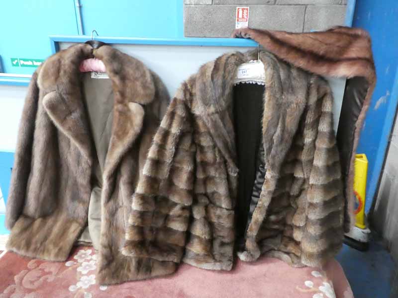 Two brown Mink Fur Jackets and a Fur Stole