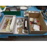A good mixed assortment of Costume Jewellery, Beads, Wrist Watches etc in three trays