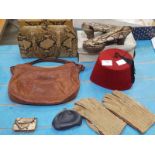 A snakeskin Hand Bag, Purse and Shoes, a leather Hand Bag, Purse, Gloves and Fez