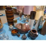 Seven items of Studio Ceramics inc five vases, soup bowl and Shell Vase