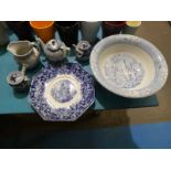 Six items of Chinese and English blue and white ware