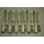 A set of Aesthetics period silver plated Fish Flatware with crane and bamboo decoration