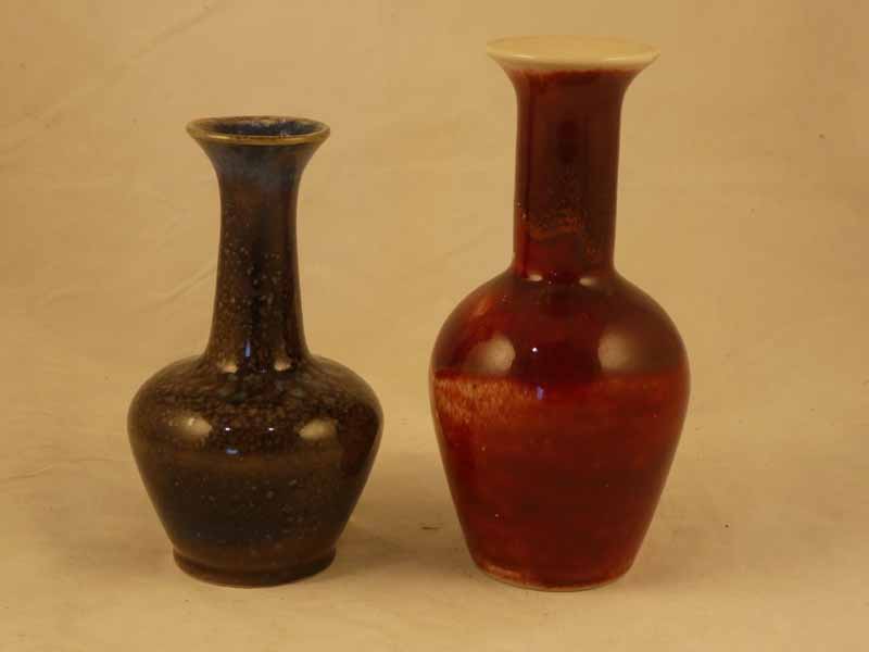 A Cobridge sprinkler vase with everted rim, in flambe glaze 18 cm H; together with a smaller example - Image 2 of 3