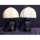 A good quality pair of 20th century iridescent glass Table Lamps, double walled decorated with
