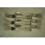 A set of six mid Victorian hallmarked silver fiddle and thread pattern Starter Forks, London 1860,
