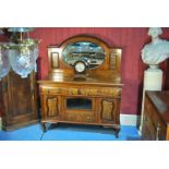 An Edwardian Red Walnut mirror back Sideboard with burr walnut panels and on cabriole legs, 137cm