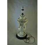 A mid to late 20th century white ceramic Lamp Base with pierced and applied decoration, 46cm high