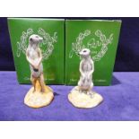 Beswick pottery, a Standing Meerkat and a Sitting Meerkat, exclusive for UK Doulton Fair 1996,