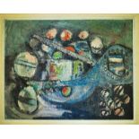 Nelson (20th century) encaustic abstraction on board, signed and dates '61 lower right, 44.5 X 57.