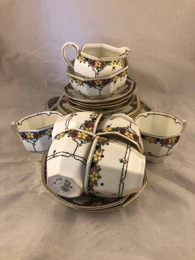 Royal Doulton Art Deco six setting coffee service with hand enamelled floral decoration and gilt - Image 2 of 2