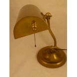 Art Deco period adjustable brass Desk Lamp with cowelled shade and chain pull switch, 33cm height