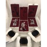 Swarovski; Columbine, Pierrot and Harlequin Figures, complete with stands and two plaques