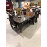 Large 19th century Arts & Crafts two leaf wind out Dining Table on porcelain cup casters, 129.5cm W