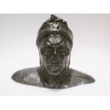 A bronze Bust of Dante Alighier c1910, inscribed on either shoulder with his name 'dantes' and verso