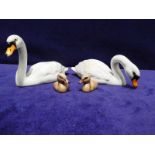 Beswick pottery, Swan Head Up, Swan Head Down and two Cygnets