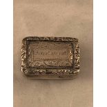 A William IV silver hallmarked vinaigrette, Birmingham 1831 by Nathanial Mills, inscribed 'forget Me
