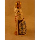 Royal Crown Derby Paperweight Russian from the Royal Cats collection, gold stopper, 21 cm H