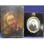 A 19th century French Portrait Miniature of a Gentleman in black jacket and waistcoat, an oval ivory