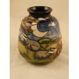 A Moorcroft Pottery wide neck bottle vase of tapering form in a rare Moonlit Badger pattern by Vicky