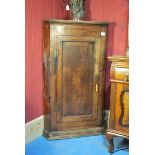 George III oak Corner Cupboard with bog oak and boxwood star paterae opening to reveal shaped