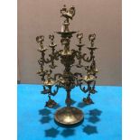 An Indian Kerala three tier, ten branch oil lamp in brass, 79cm height