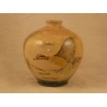 A Cobridge stoneware limited edition obovoid vase decorated with mallards in flight, numbered 55/100