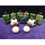 Seven Beneagles Scotch Whisky ceramic Sportsmans Flasks decorated in relief with Fish, Deer and