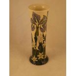 A Cobridge stoneware everted sleeve vase in the Iris and Edelweiss pattern, marked PAS and SJ with