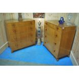 A pair of mid 20th century sapele mahogany four drawer Bedroom Chests on splay feet 108cm high