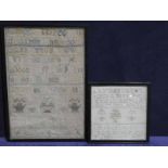 Two mid and late 19th century Victorian needlework Alphabet Samplers, the larger worked by Sarah M