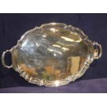 An early to mid 20th century large two handled silver Serving Tray, shaped oval form with stepped