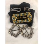 Art Nouveau late Victorian gilt and turquoise Buckle with Black dupion belt and four other white