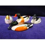 Beswick pottery, four Waterfowl, approved by Peter Scott; Golden Eye, Shoveler, Wigeon and Shelduck