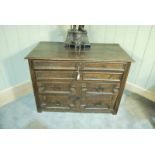 Small early Oak Chest of Drawers with date 1687 carved, 2 narrow long over 2 deep long drawers